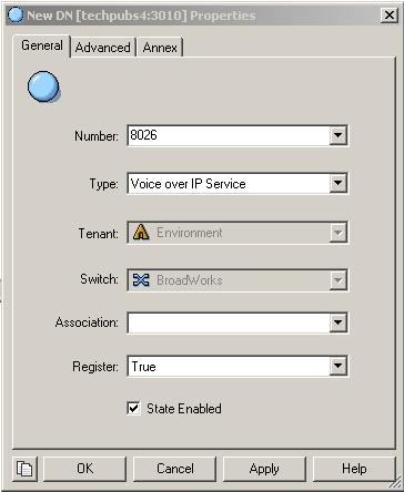 Chapter 3: SIP Server Integration with BroadWorks Configuring BroadWorks DN Objects b. Type: Select Voice over IP Service from the drop-down box.
