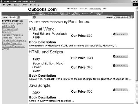 source dataset into HTML code to produce the actual pages, possibly introducing URLs links, and other material like images. Figure 1, refers to a fictional bookstore site.