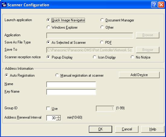 The Scanner Configuration Window appears as shown below. 1.
