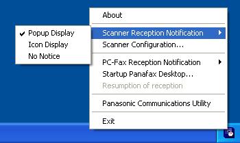 Scanner Reception Notification To activate the Panasonic Communications Utility, select Panasonic Panasonic Document Management System Communications Utility in the All Programs (Programs for Windows