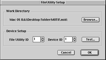 n If the File Utility ID number is different from the one specified in the instrument s MIDI setup display, communication cannot be done. 3. Click the [TEST] button.