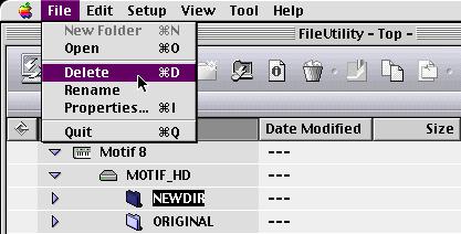 Select a file/folder to be deleted, click the right mouse button with the mouse (if using a