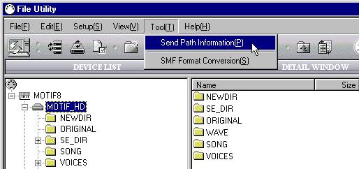 Transmitting a specified path to the MIDI instrument This function lets you transmit path data information about where the selected media, folder or