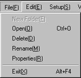 Menu Bar File 3 4 5 6 3 4 5 6 New Folder...Creates a new folder in the selected directory. Open...Displays the Open (file open) dialog from which you can select the desired file. 3 Delete.