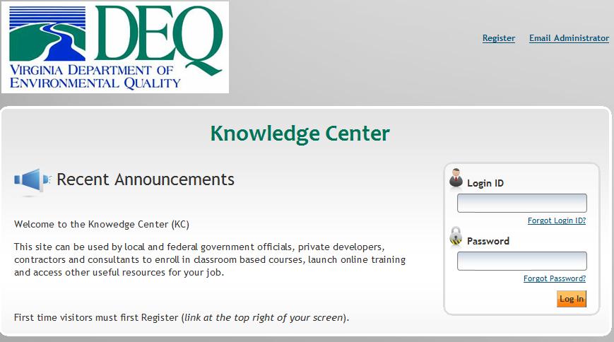 DEQ s Knowledge Center (KC) is an online Learning Management System that can be used by local and federal government officials, private developers, contractors and consultants to enroll in classroom