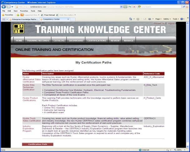 2. User s Guide Follow these steps to enroll in a Certification Path: 1. From your Home Page, mouse over the Certifications menu link. Click on the Certification Path Link. a. The Certifications page comes up.