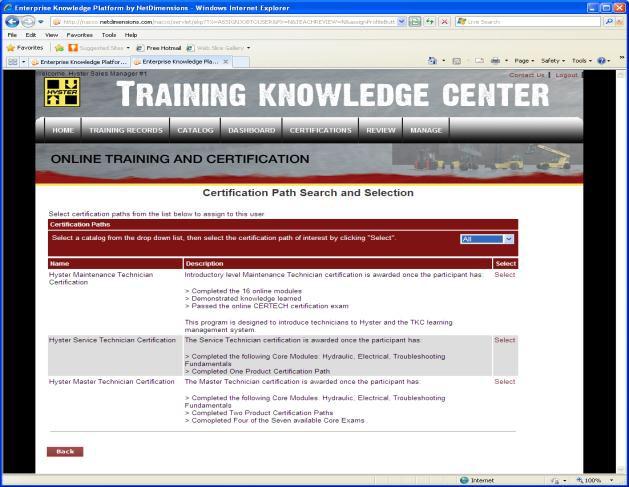 Click on the Certification Path button at the bottom of the page. a. A listing of available certification paths will display (Figure 6).
