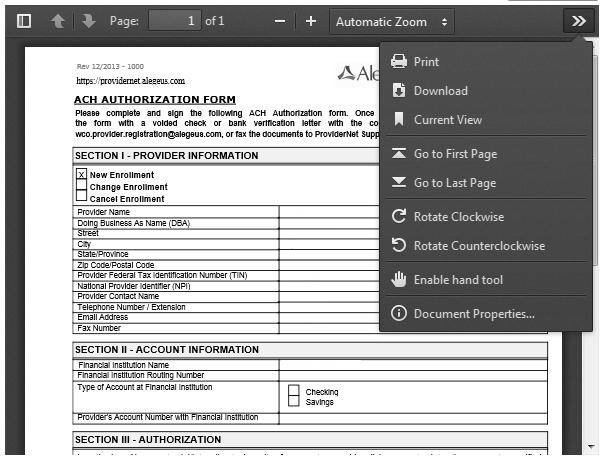 ACH authorization form 1. The ACH authorization form must be printed, signed and returned to Alegeus before electronic fund transfers can begin. 2.