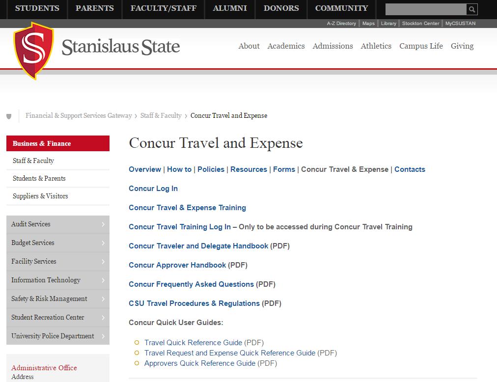 Getting Started Log-in: Located CSU Stanislaus Travel Webpage at: