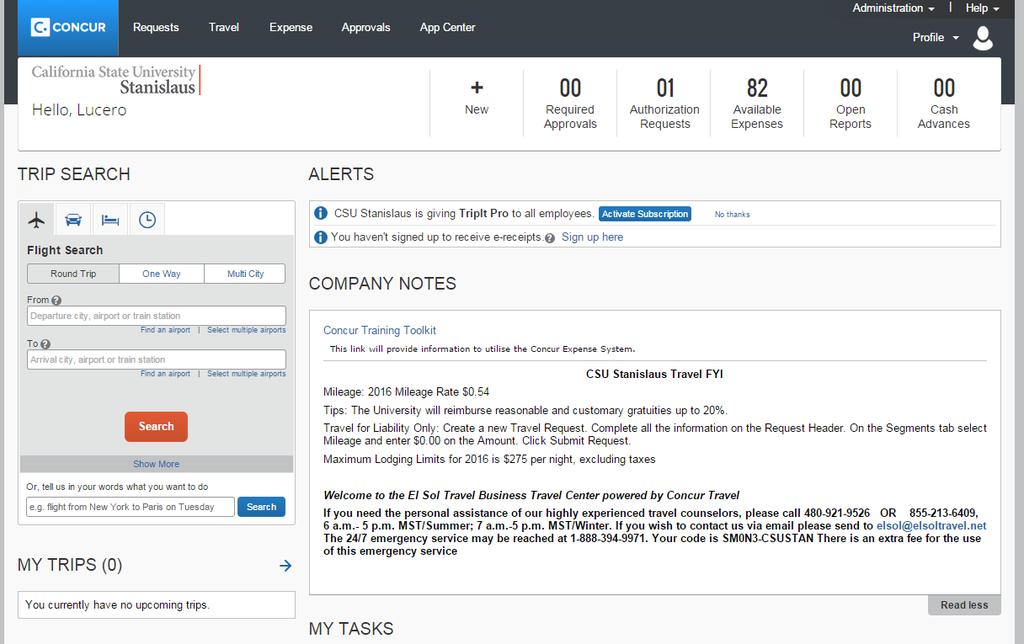 Use Concur Explore the Company Notes section for new information regarding Travel.