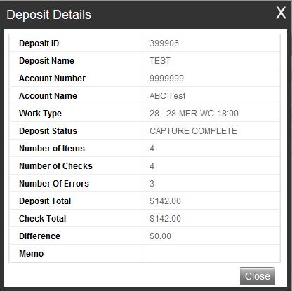 Balancing Deposits Click More Details on the left side of the screen to see the deposit information.