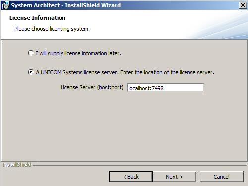 Figure 2. License information screen on System Architect install. 8. Under "Please select a setup type," click Complete to install all of the System Architect options. 9. Click Next. 10.