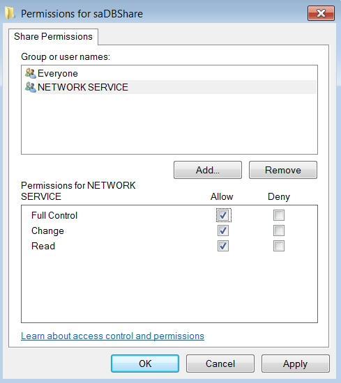 Figure 11. Adding Network Service Sharing Option 1. Click Apply. 2. Repeat the steps for SERVICE. 3.