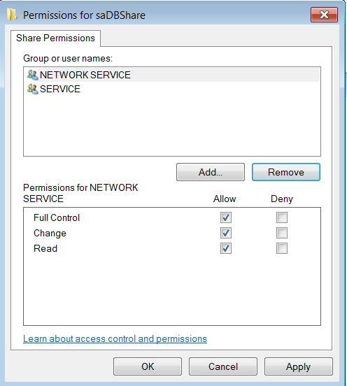 Figure 12. Completing Service & Network Service Sharing Options 4. Click Apply, and then click OK. 5. In the Advanced Sharing dialog, click Apply and then OK. 6.