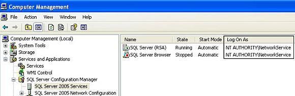 2. Click SQL Server 2005 Services. 3. Right-click SQL Server (RSA), where RSA is the instance name. 4.
