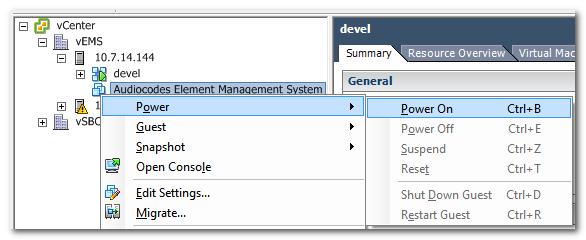 EMS and SEM Figure 7-14: Power On 15. Wait until the boot process is complete, and then connect the running server via the vsphere client console. 16.