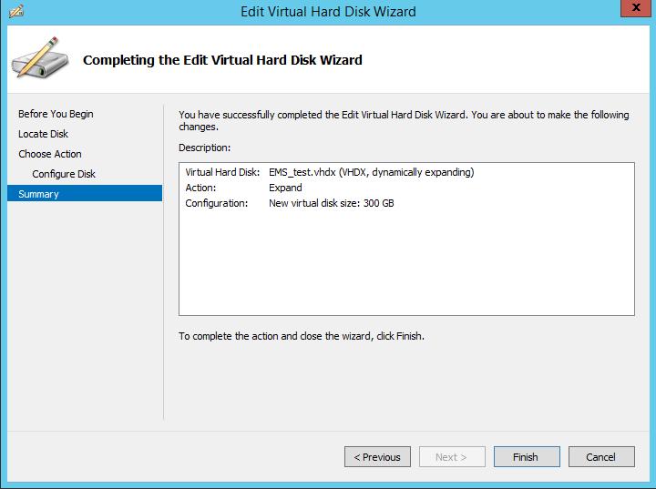 IOM Manual 7. Installing the EMS on Virtual Server Platform Figure 7-29: Edit Virtual Hard Disk Wizard-Completion 6.