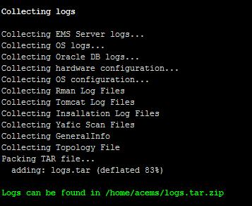 IOM Manual 10. EMS Server Manager 10.4 Collect Logs This option enables you to collect important log files. All log files are collected in a single file log.