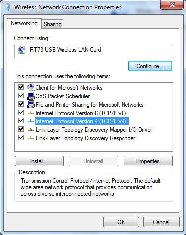 3) Click the Change adapter settings. Click the wireless network adaptors Properties.