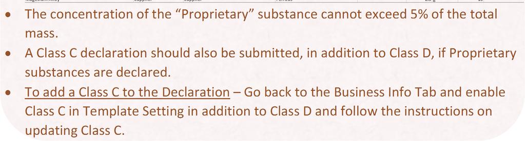 To add a Class C to the Declaration Go back to the Business Info Tab and enable Class C in Template Setting in addition to Class D and follow the instructions on updating Class C.