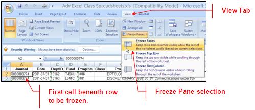 Figure 2 - Selecting Freeze Pane from the View Tab SORTING DATA In some cases, the order of the rows in your list doesn t matter. But in other cases, you want the rows to appear in a specific order.