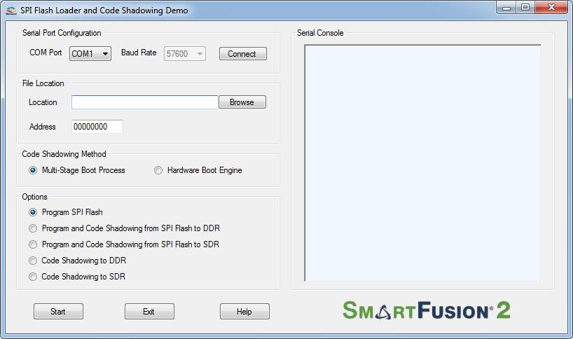 Demo Design Description SPI Flash Loader and Code Shadowing Demo GUI This is required to run the code shadowing demo.