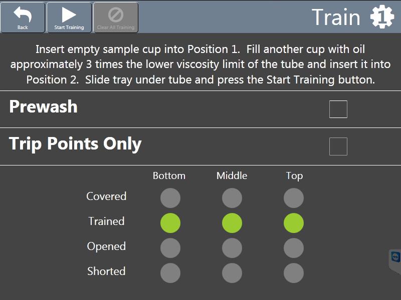 Train sensors (CAV 4.2 GUI) Train the sensors whenever a CAV 4.2 bath is to operate at a new temperature.