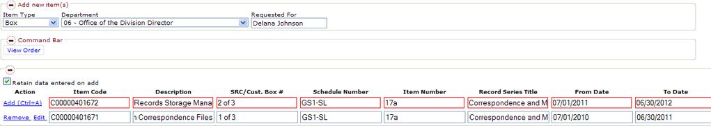 At a minimum, the Item Code and SRC/ Cust. Box # will need to be corrected on the retained data.