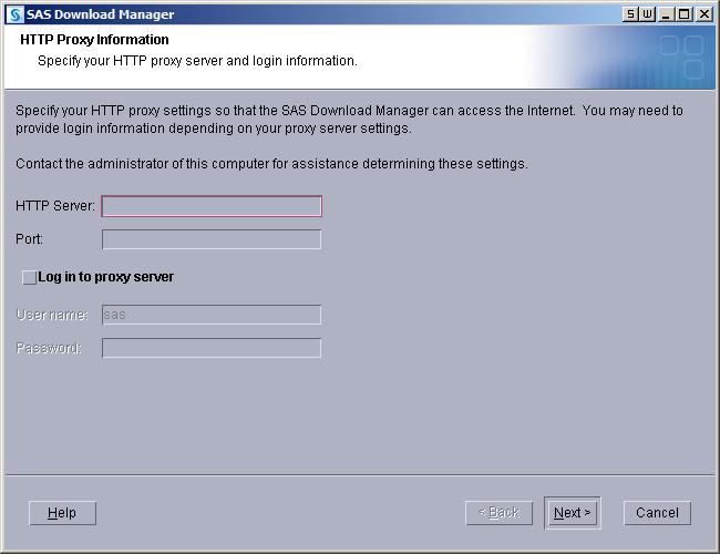 If so, supply the necessary proxy server settings for the SAS Download Manager