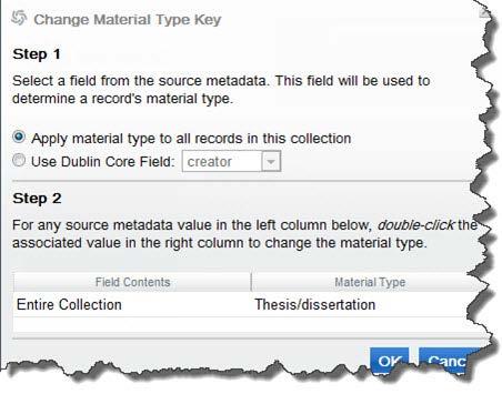 1. Click the highlighted field you wish to change (in our example above, Book). 2. A new dialog box appears, with options for Change Material Type Key.
