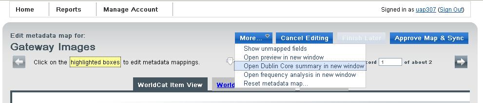 Figure 55: Open Dublin Core summary Displays a list of the metadata