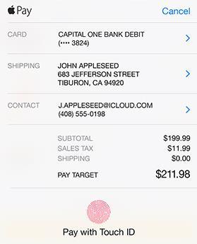 5.3.3 Payment sheet Payment sheet with addresses displayed 5.3.3.1 Card The customer will be able to select from the cards saved in their Apple Wallet.