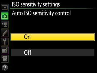 To limit high sensitivity noise, select a Maximum sensitivity between ISO 200 and Hi 5 (the minimum is the value currently selected for ISO sensitivity unless this is higher than the maximum, in