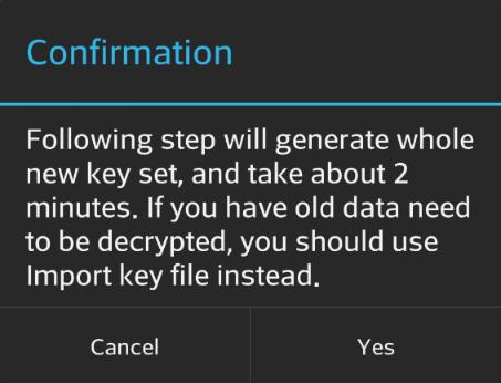will be generated by Sycret Card upon the first-run initialization process* (2) and it will take approximately two minutes; Import key file from local drive: Tap it to import the previous key pairs