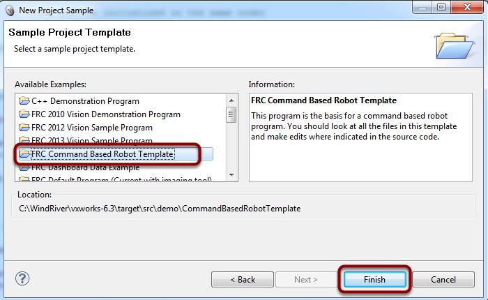 Select the project example Select the "FRC Command Based