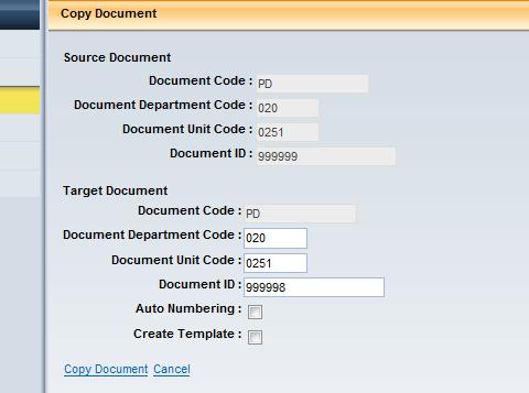Fill in Target Document information.