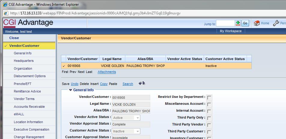 You have tried to search for the vendor number using the legal name field and no results are returned.