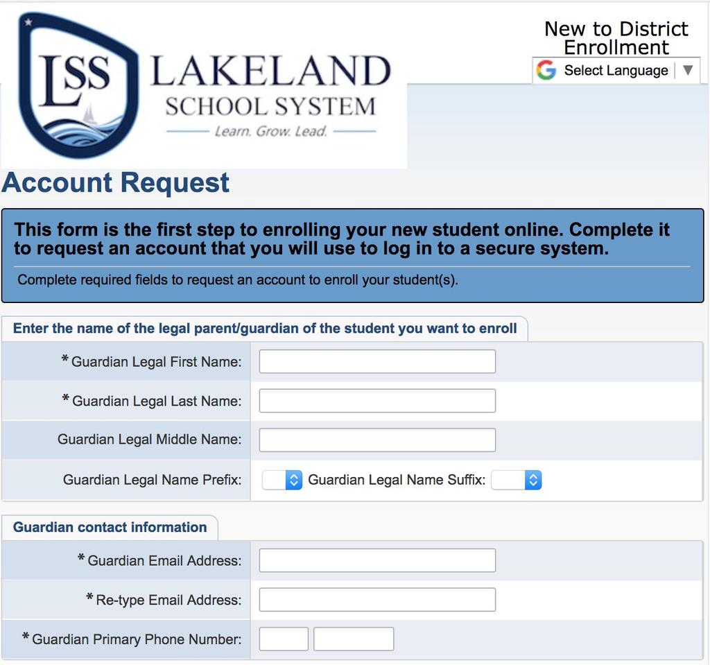After logging into your Skyward Family Access account, choose New to District Enrollment in the left hand column.