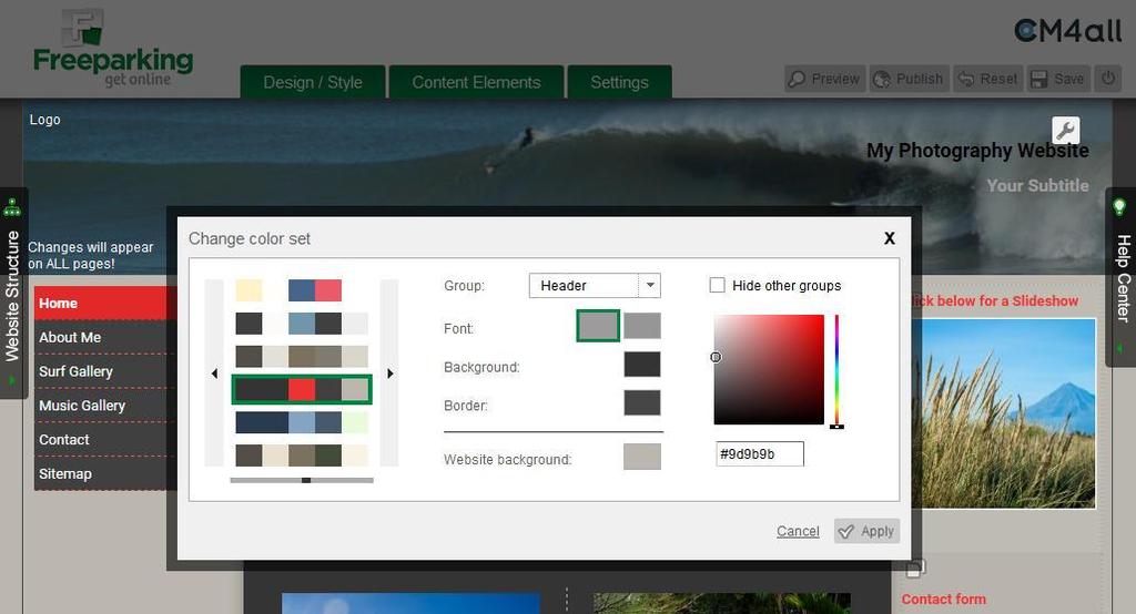 Use the arrow buttons either side of the current color scheme options to view more.