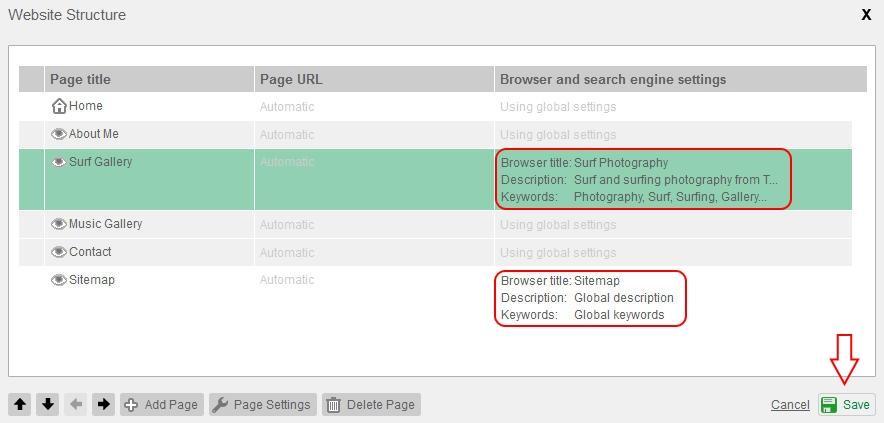 On the Website Structure tab any pages with individual SEO