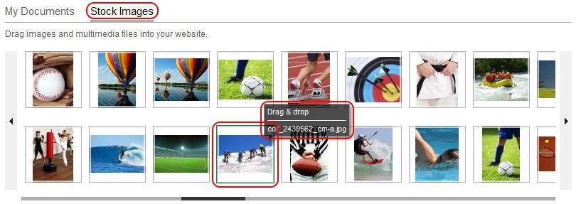 You can see and browse the stock images and upload your own images from the Contents Elements tab