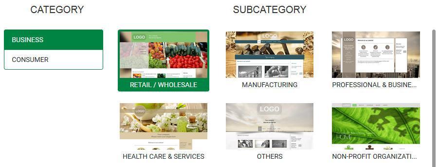Select a Category/Subcategory The first step is to select a main Template Category.