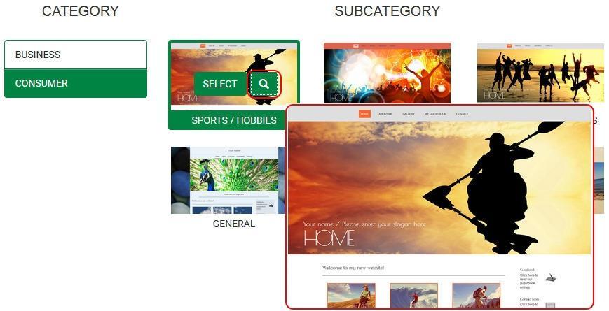 The selection of your subcategory will determine the text, images and menu items that are prepopulated with your website, so you should select the subcategory which is the best fit to your business