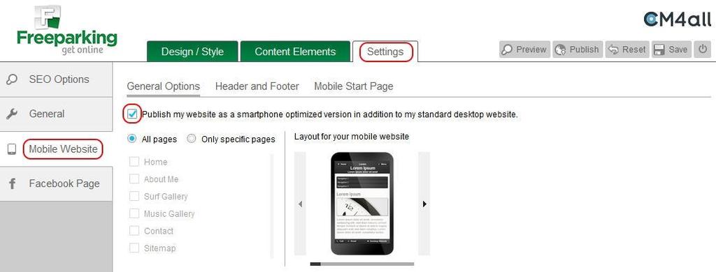 Mobile Website On any CreateASite plan except the Starter plan you can create a simple mobile friendly version of your website.