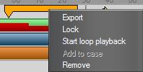 Export - identical to the toolbar option Lock - identical to the toolbar option Start loop playback - start a loop playback cycle of the marked section.