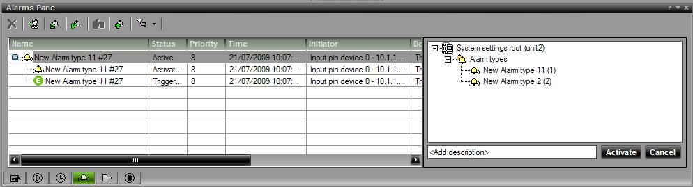1 Buttons The following buttons are used in the alarms pane. Button Description Clear an alarm or alarm related action from the table.