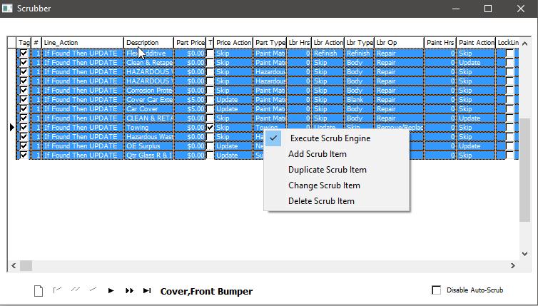 Scrubbing the Estimate An automated scrubber is now available in the Line Items tab. The scrubber allows you to automatically add or change your RO line items.