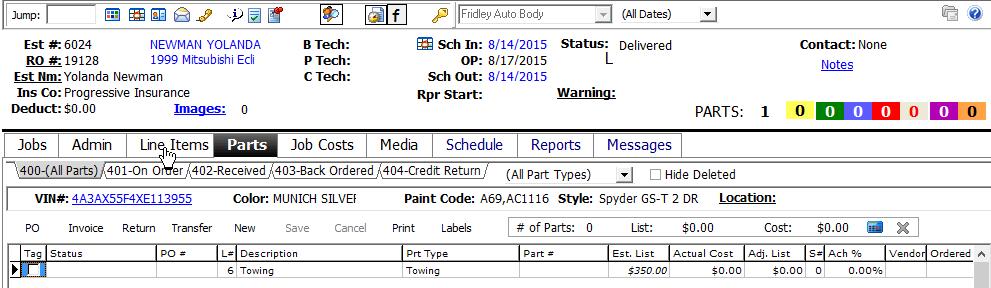 Parts on RO s, Print Parts Reports and Labels. 4. Verify that all parts are under the All Parts tab 5. Select the Part Type that you need. This filters out all other Part Types. stick 6.