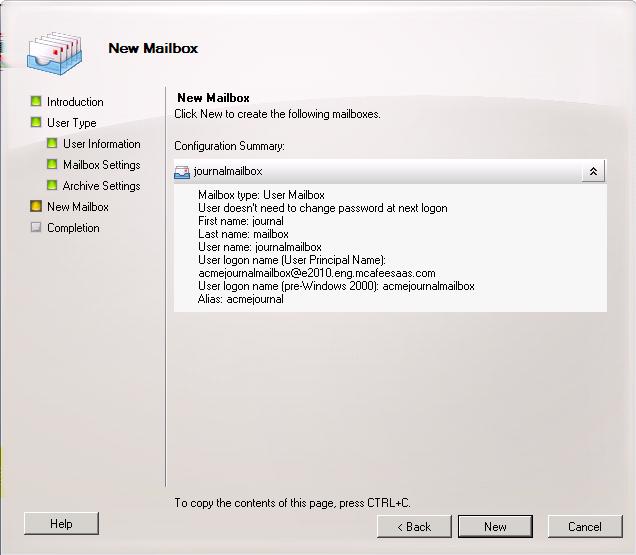 Figure 3-5 New Mailbox - Archive Settings 11 Review the Configuration Summary and