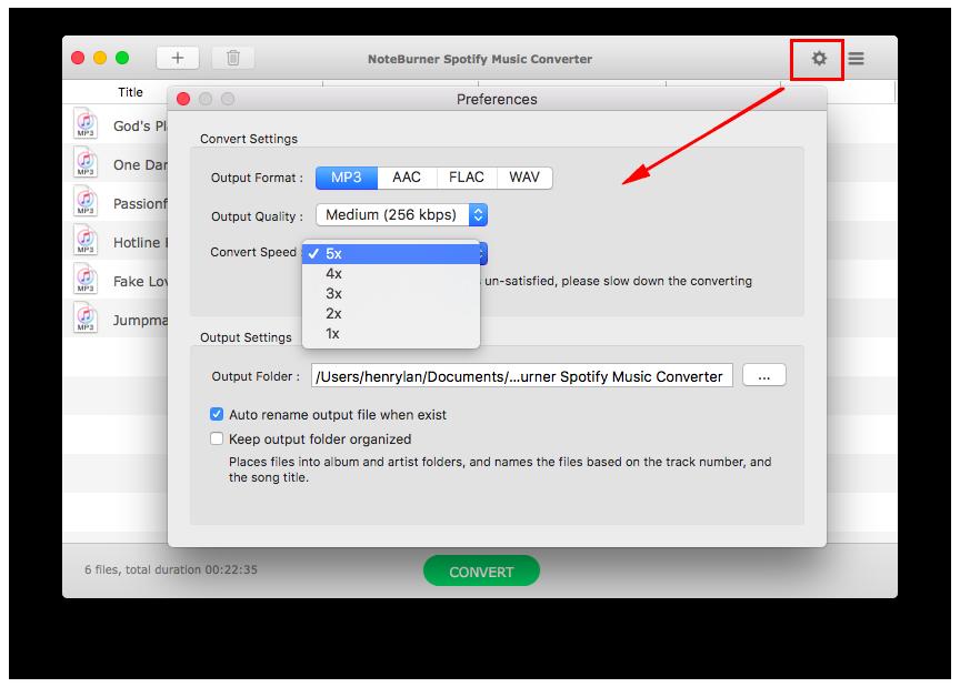 Customize Output Path Click NoteBurner Spotify Music Converter > Preferences on the upper left of your Mac or directly click